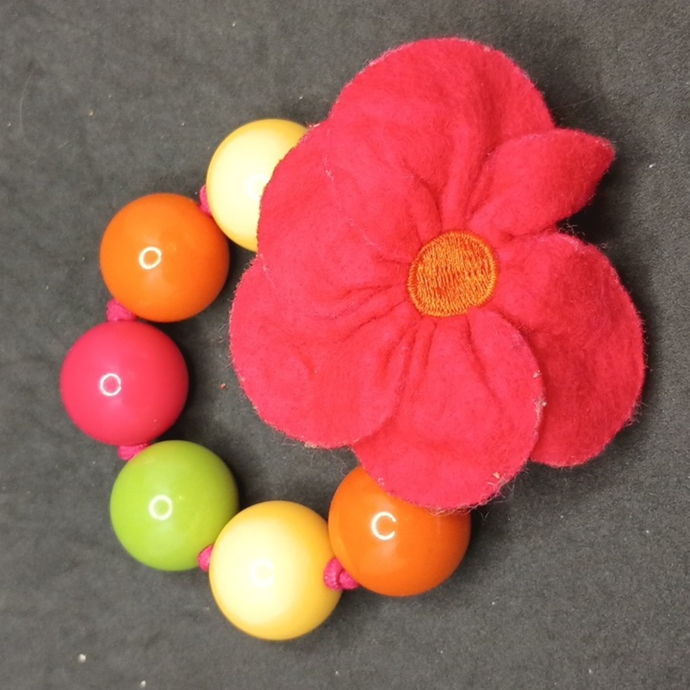 Colorful Beaded Bracelet with Red Flower